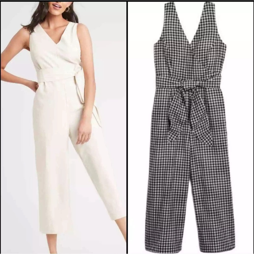 BANANA REPUBLIC FACTORY Gingham V-neck Crop Jumpsuit Small!